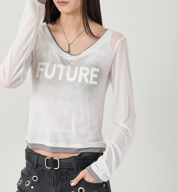  「スプレーロゴレイヤードシアートップス」|Tシャツ・カットソー|