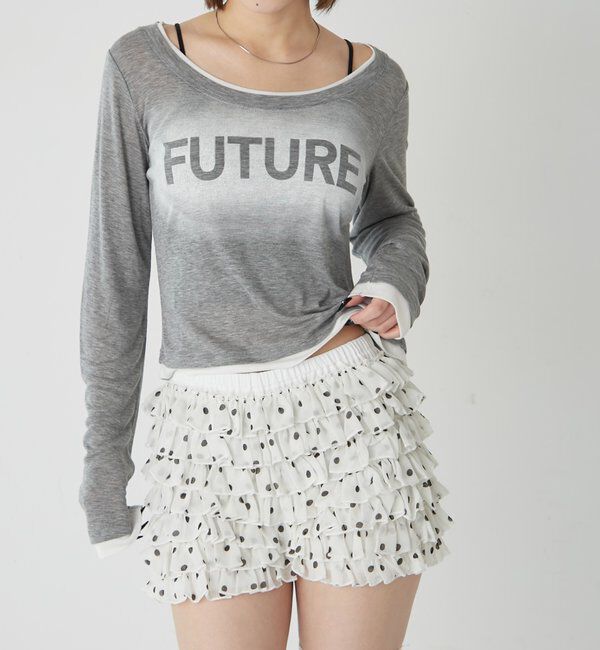  「スプレーロゴレイヤードシアートップス」|Tシャツ・カットソー|