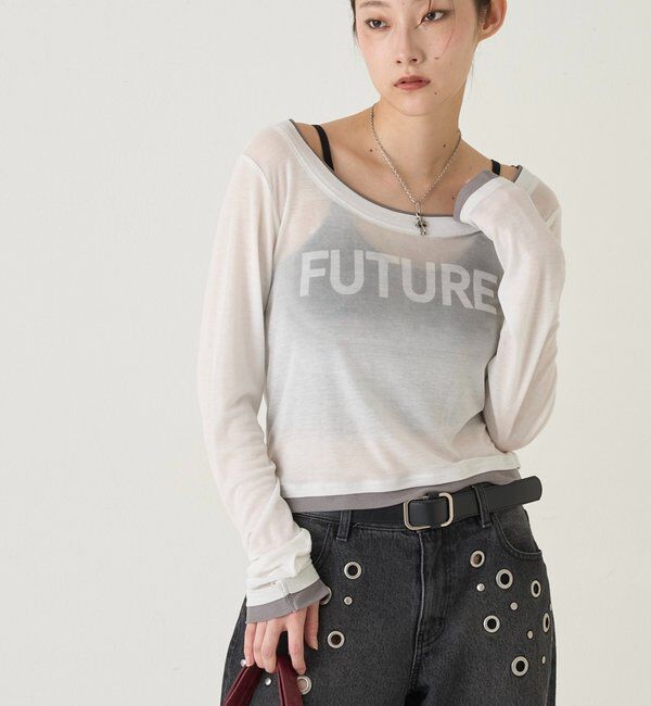  「スプレーロゴレイヤードシアートップス」|Tシャツ・カットソー|