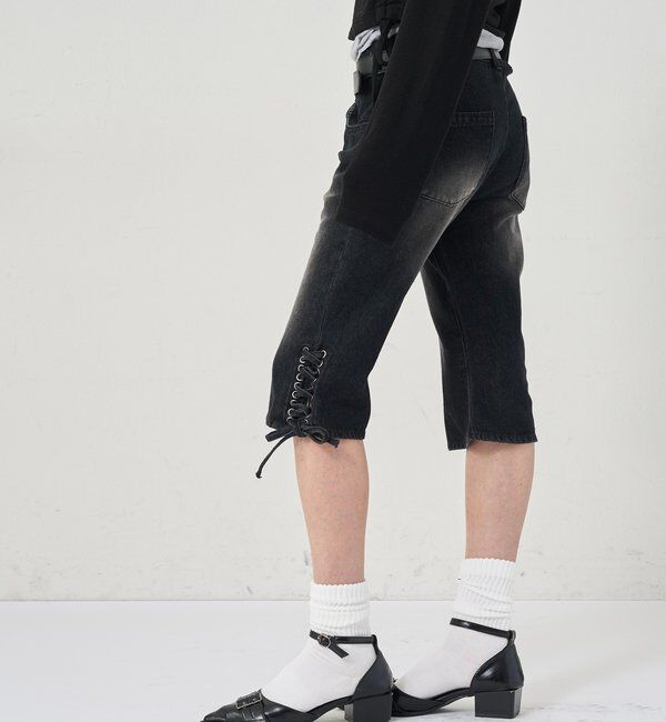  「レースアップデニムカプリパンツ」|デニム|