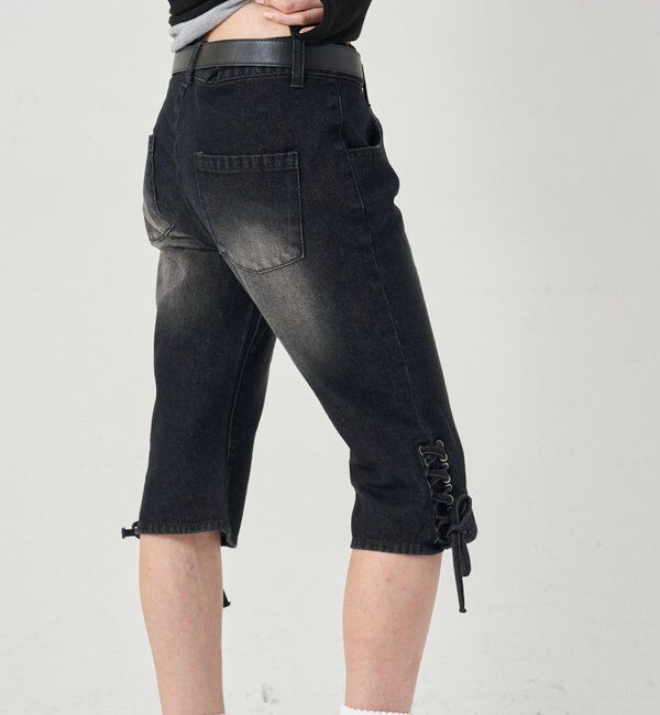  「レースアップデニムカプリパンツ」|デニム|