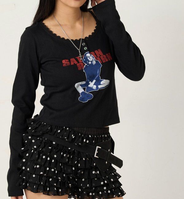  「シャーロットパターンメッシュトップス」|Tシャツ・カットソー|ブラック