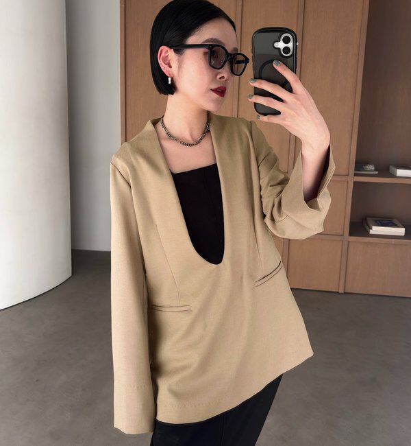  「【tani企画】深Vネックジャケットプルオーバー」|その他|ベージュ