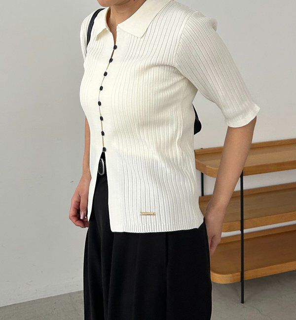  「【全骨格◎】ハーフスリーブポロニット」|カーディガン|