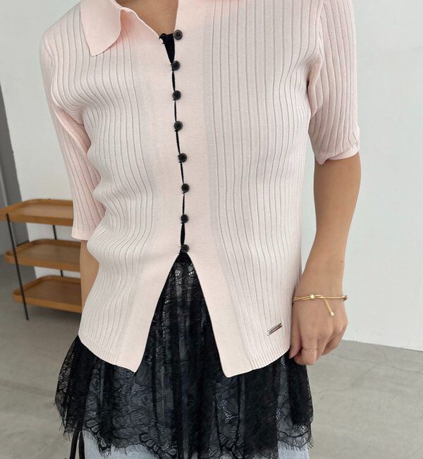  「【全骨格◎】ハーフスリーブポロニット」|カーディガン|