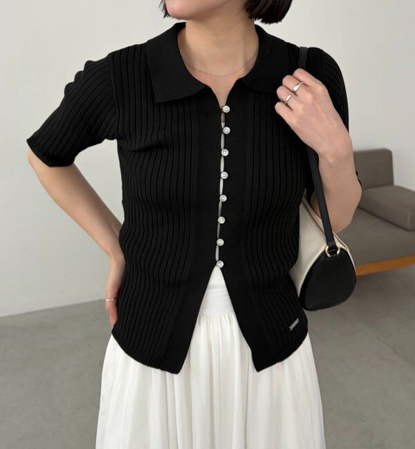  「【全骨格◎】ハーフスリーブポロニット」|カーディガン|