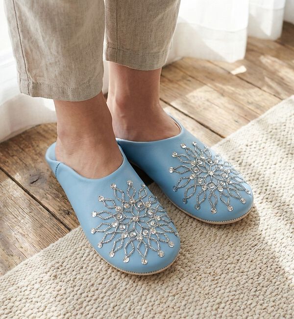 collex「ビーズバブーシュ 羊革 モロッコ製 スリッパ ルームシューズ 室内履き」|本・CD・DVD|ブルー系その他1