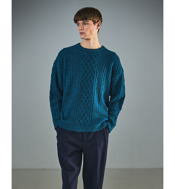 ABAHOUSE「WOOL MIX メランジシャギー アランニット」|ニット・セーター|ブルー