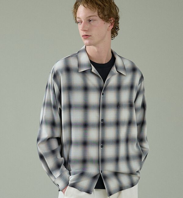 ABAHOUSE「オンブレーチェック オープンカラーシャツ / オーバーサイズ」|シャツ・ブラウス|