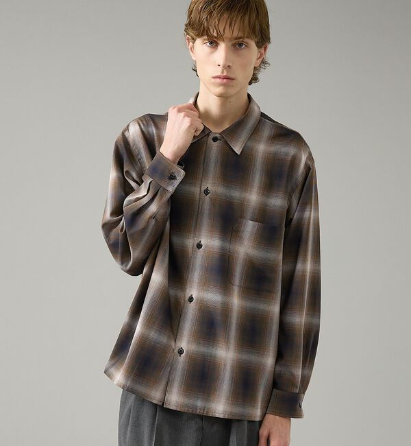 ABAHOUSE「オンブレーチェック オープンカラーシャツ / オーバーサイズ」|シャツ・ブラウス|