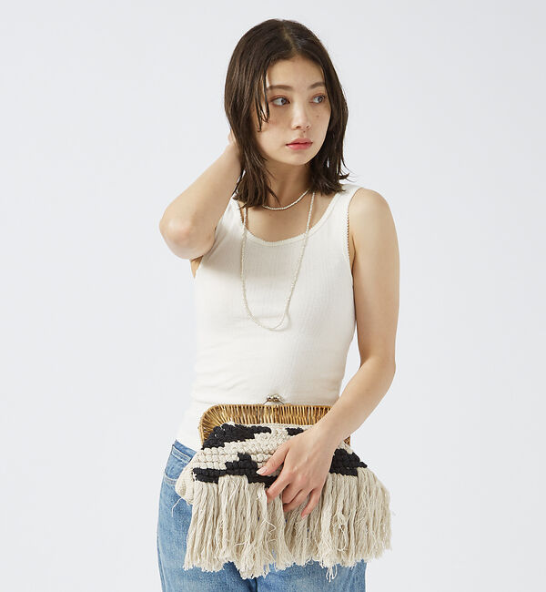 Rouge vif「【Swaraj/スワラージ】ラタンフレームクラッチバッグ / フリンジ / チェ」|クラッチバッグ|