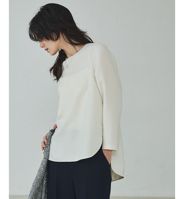 qualite「【シワになりにくい】ライトダブルクロスナローブラウス」|シャツ・ブラウス|