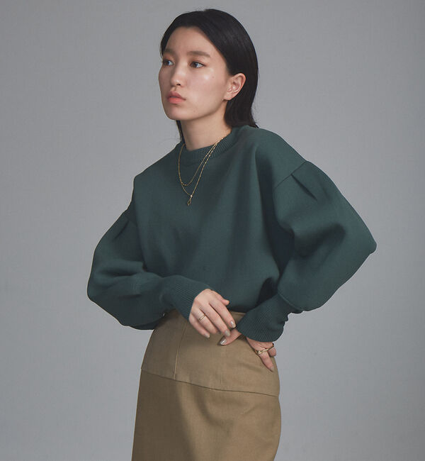 NOMINE「ラメプレーティングボリュームスリーブニット」|ニット・セーター|モスグリーン