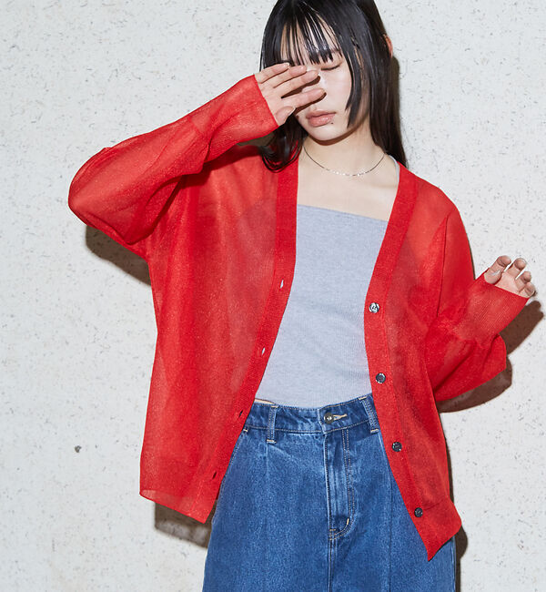 NOMINE「ジャガード シアー ニットカーディガン」|カーディガン|レッド