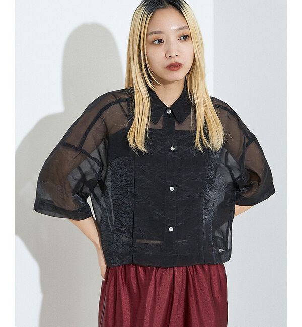 NOMINE「ハーフスリーブ シアー シャツ」|シャツ・ブラウス|ブラック