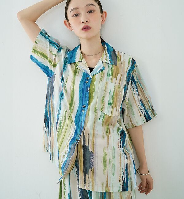 NOMINE「【セットアップ対応】ペイント柄 開襟シャツ」|シャツ・ブラウス|グリーン