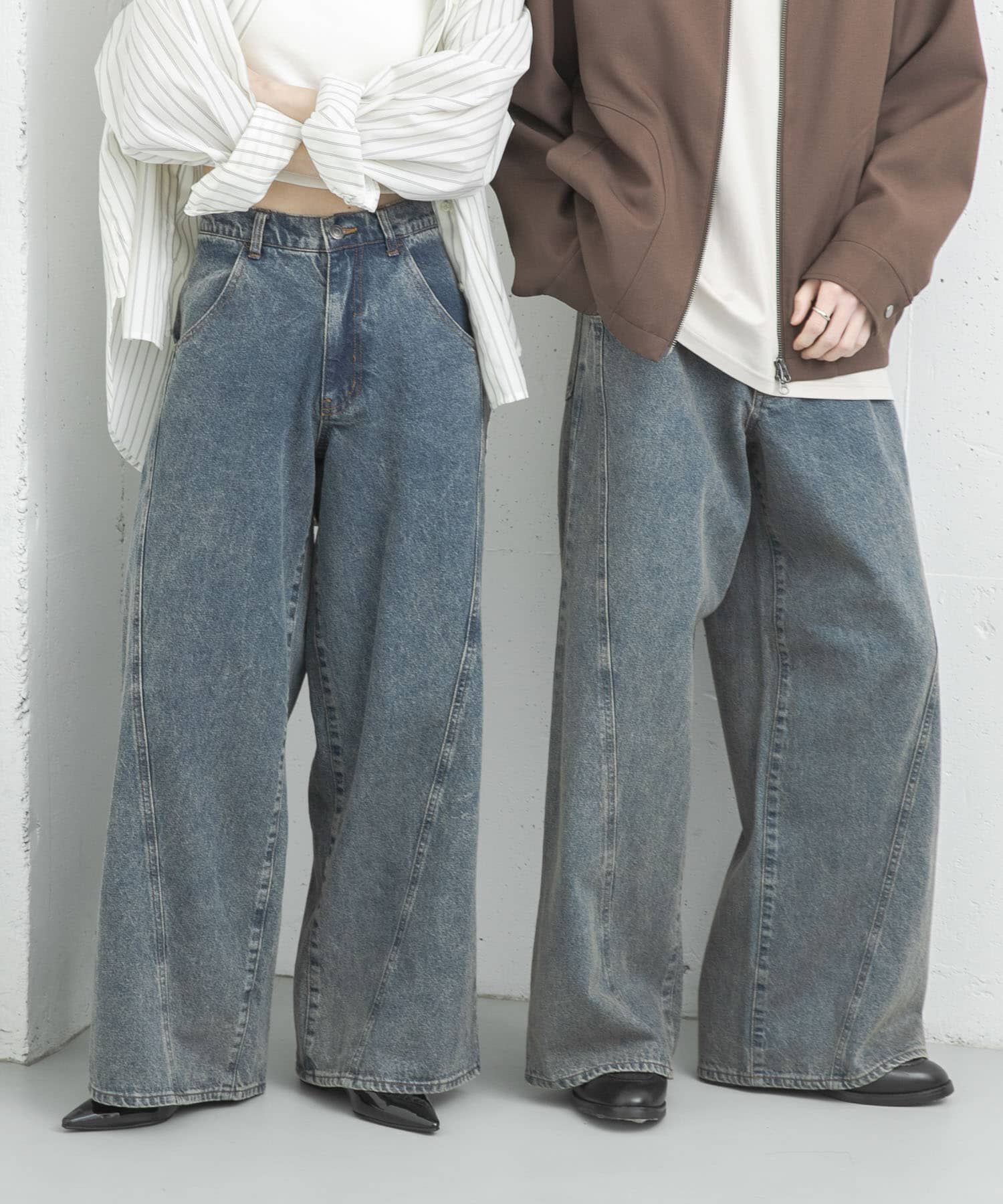 SENSE OF PLACE by URBAN RESEARCH「『ユニセックス』ケミカルバギーワイドデニムパンツ」|デニム|