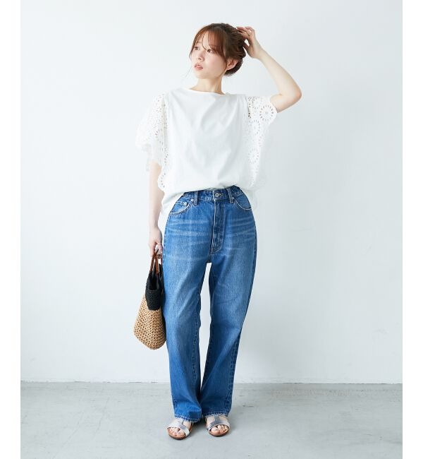  「《手洗い可能》スカラップレーススリーブカットソー」|Tシャツ・カットソー|