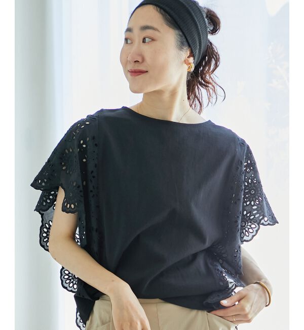  「《手洗い可能》スカラップレーススリーブカットソー」|Tシャツ・カットソー|
