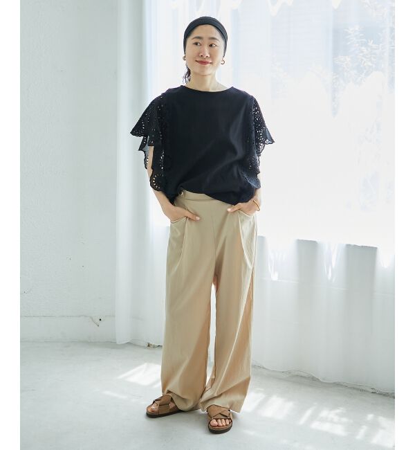  「《手洗い可能》スカラップレーススリーブカットソー」|Tシャツ・カットソー|