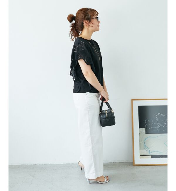  「《手洗い可能》スカラップレーススリーブカットソー」|Tシャツ・カットソー|