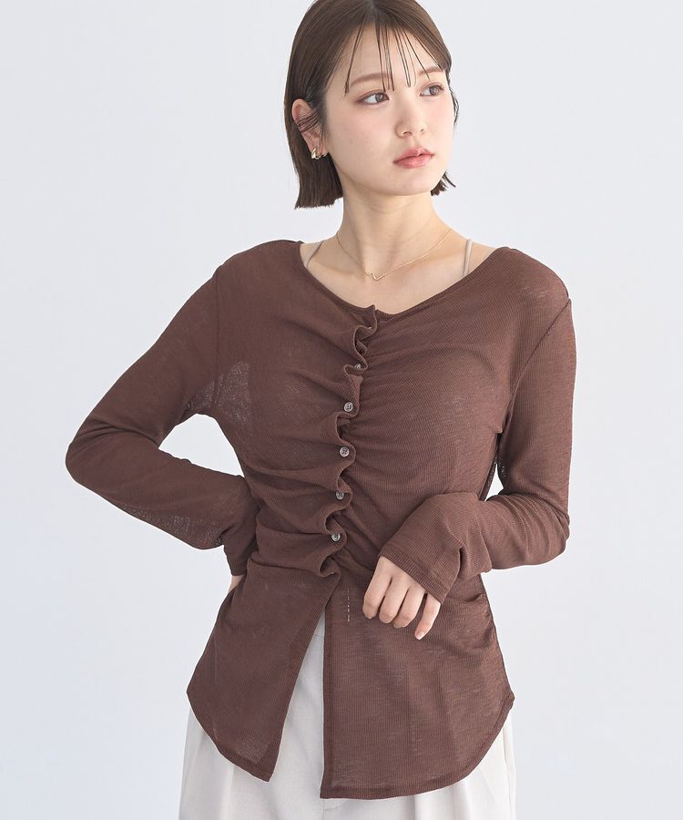 earth music&ecology「シアーワッフルタックボタントップス」|カーディガン|Brown