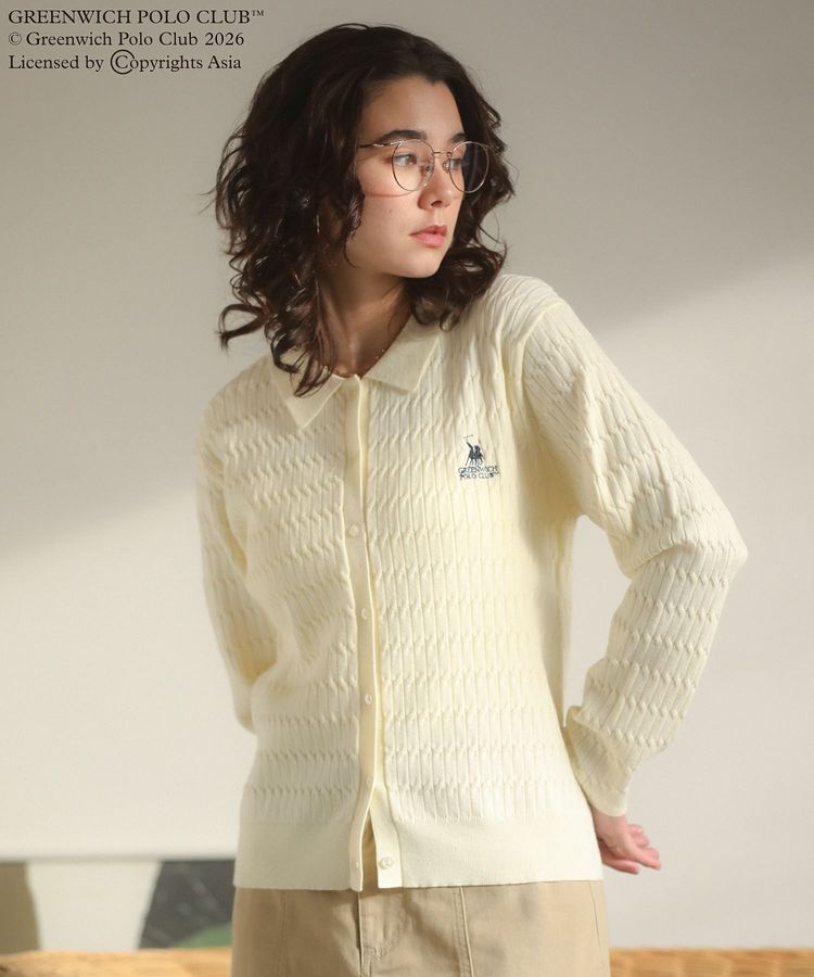 Green Parks「GREENWICH POLO CLUB(TM)ケーブル襟付ニットカーディガン」|カーディガン|Ecru
