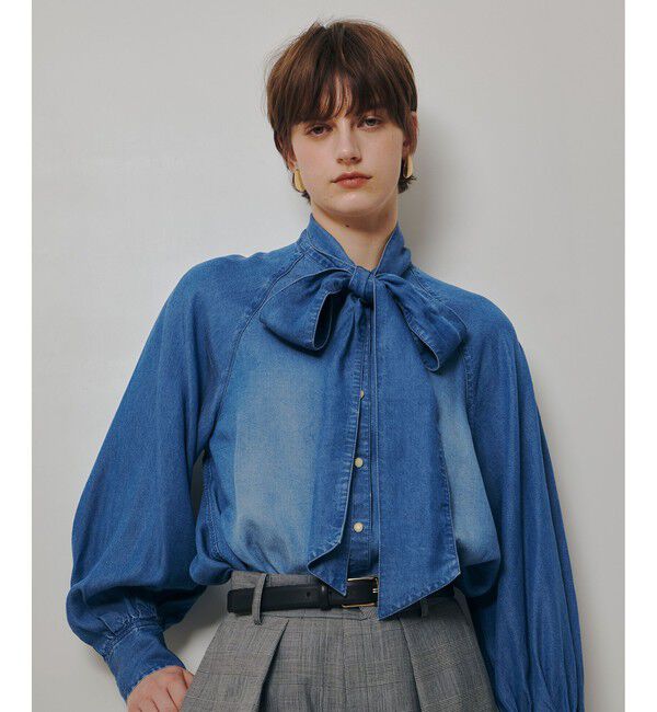 allureville「〈WEB・一部店舗別注〉デニムボウブラウス」|シャツ・ブラウス|ブルー系