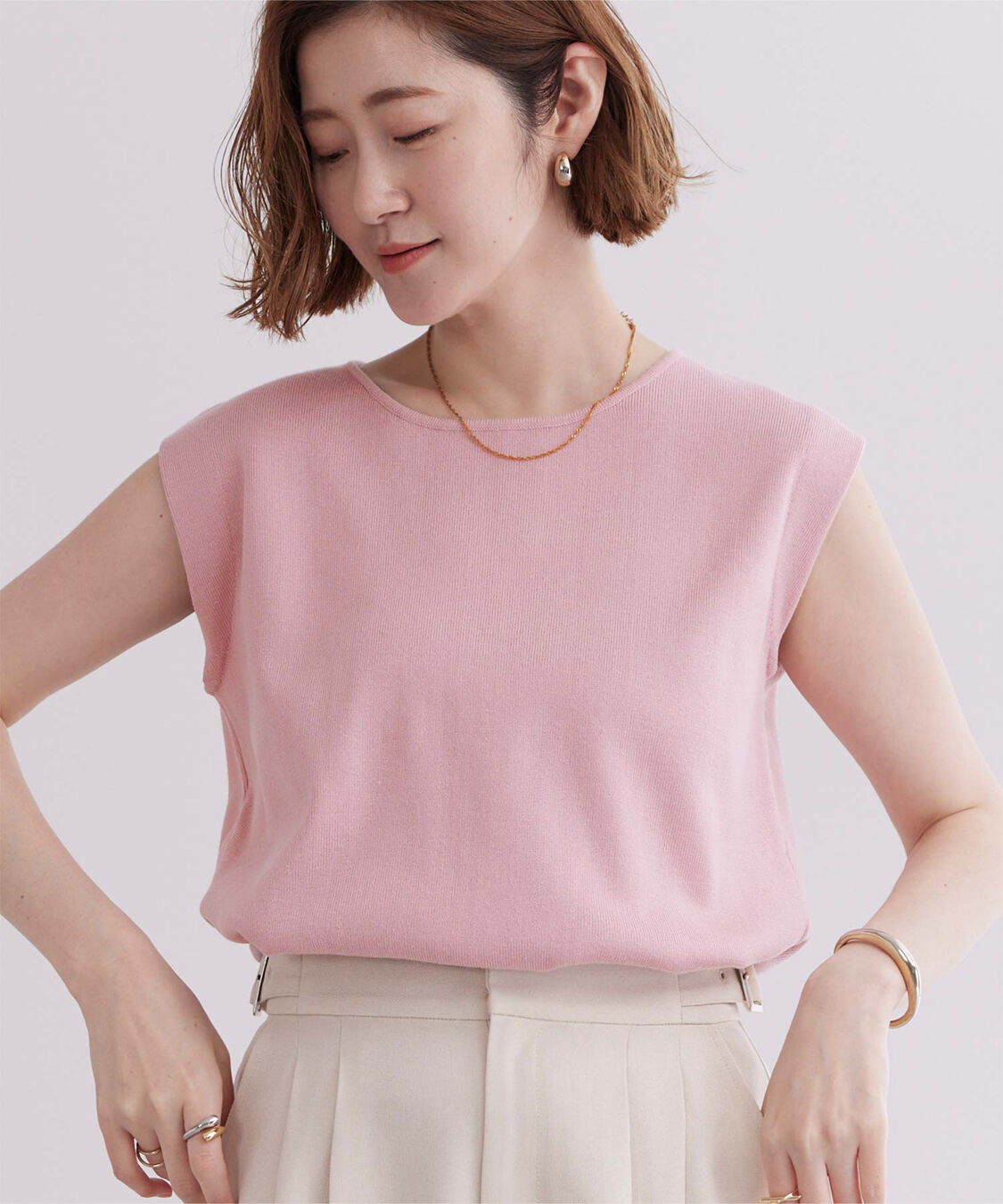 ur's「フレンチスリーブニットトップス」|ニット・セーター|ピンク