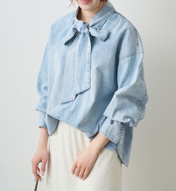  「デニムリボンタイブラウス」|プルオーバー|ブルー
