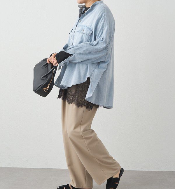  「レースヘムシアーワッフルカットソー」|プルオーバー|