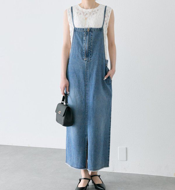  「綿麻デニムジャンパースカート」|ワンピース|
