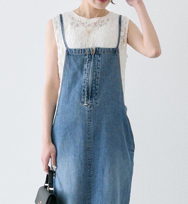  「綿麻デニムジャンパースカート」|ワンピース|