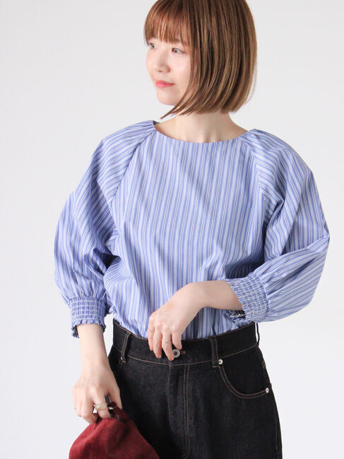 Lugnoncure「アソート袖口シャーリングブラウス」|シャツ・ブラウス|ブルー