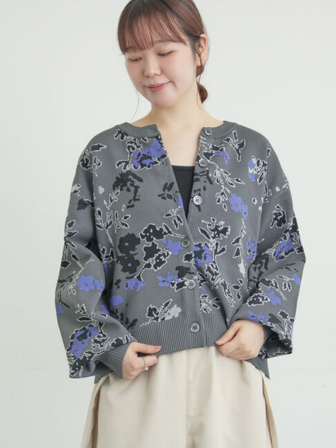 Samansa Mos2「花柄スポンディッシュニットカーディガン」|カーディガン|グレー