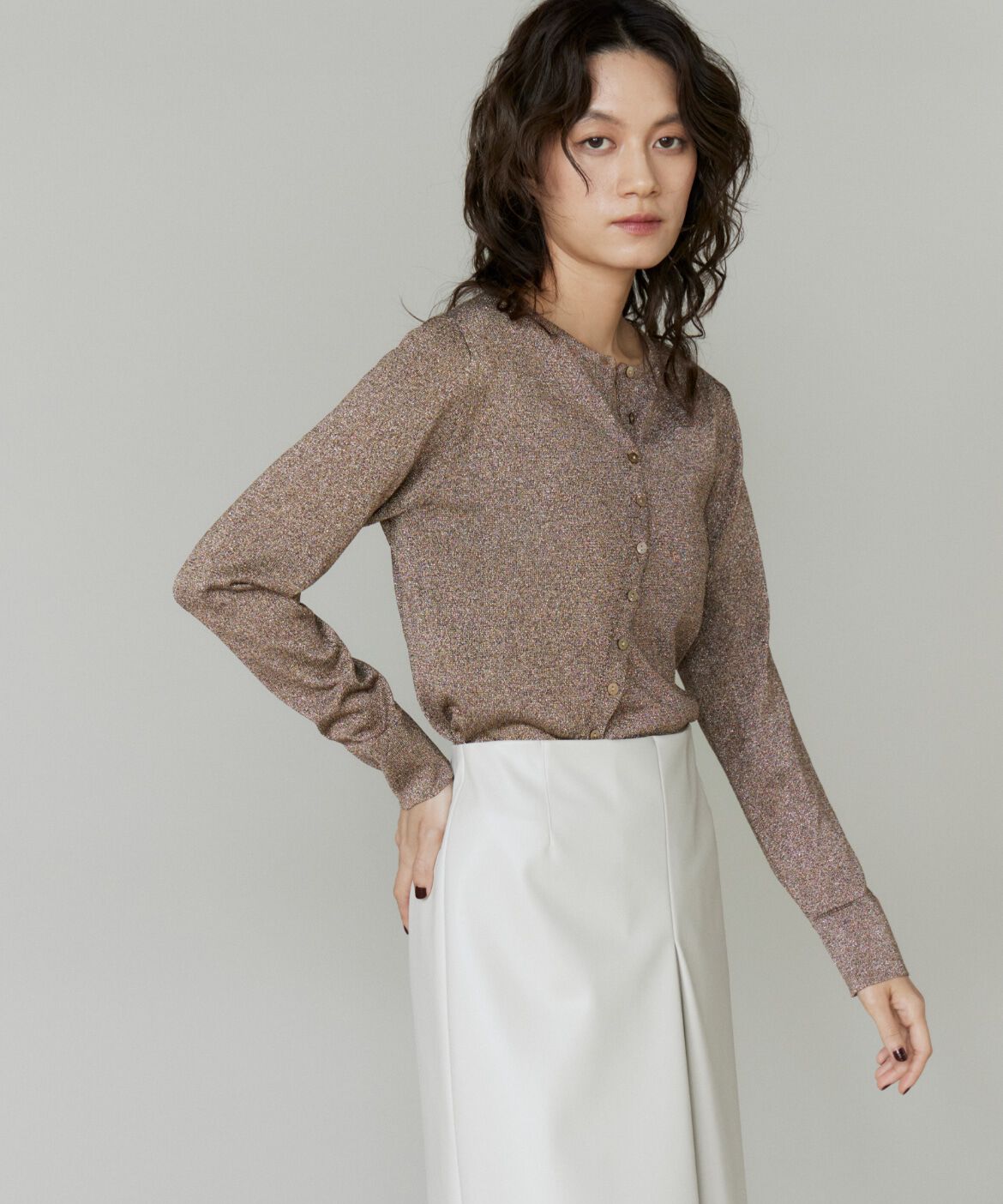 la veille by SUPERIOR CLOSET「アシンメトリーラメカーディガン」|カーディガン|