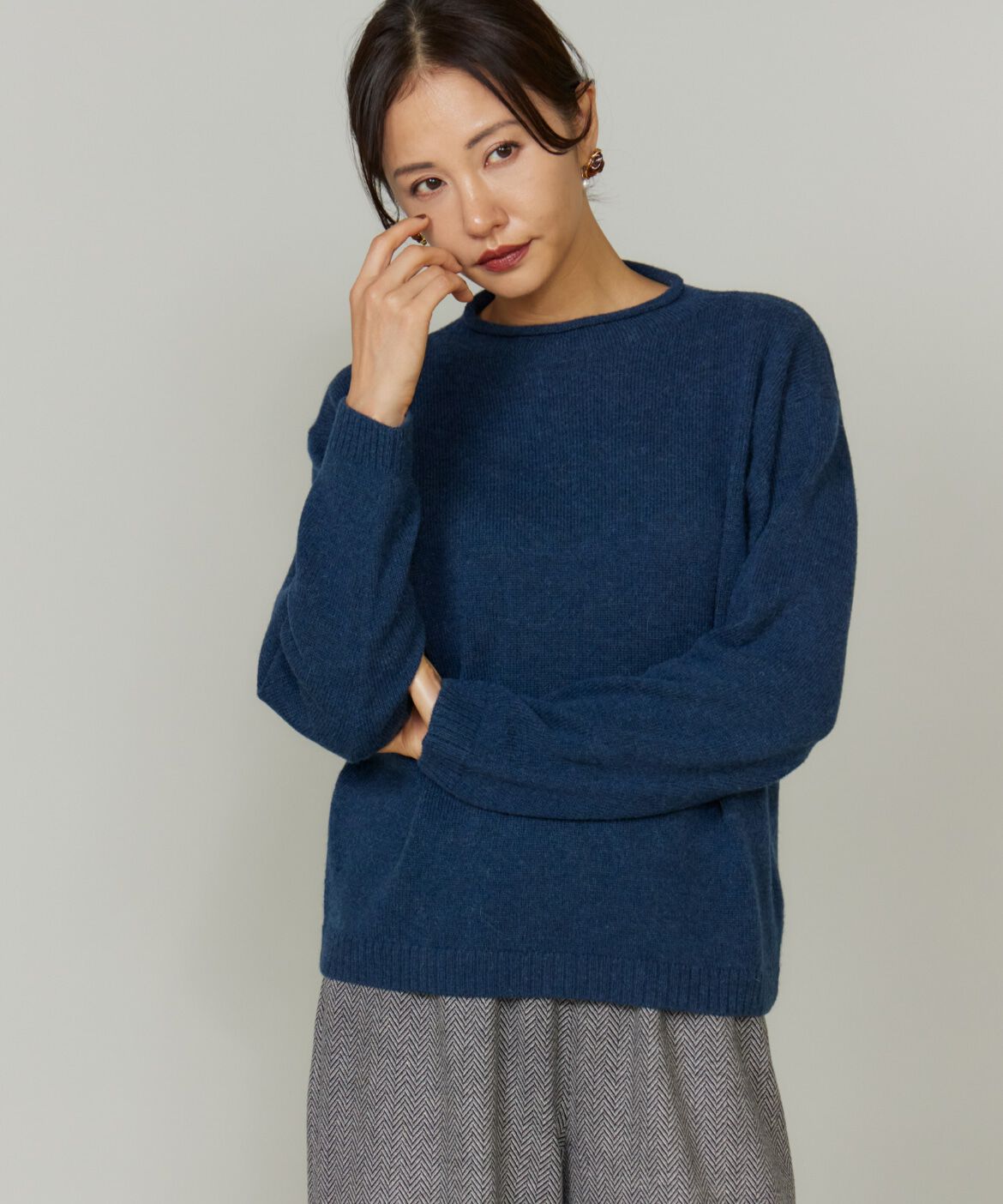 Le Souk「《大きいサイズ》アルパカブレンドモックネックプルオーバー」|ニット・セーター|ネイビー
