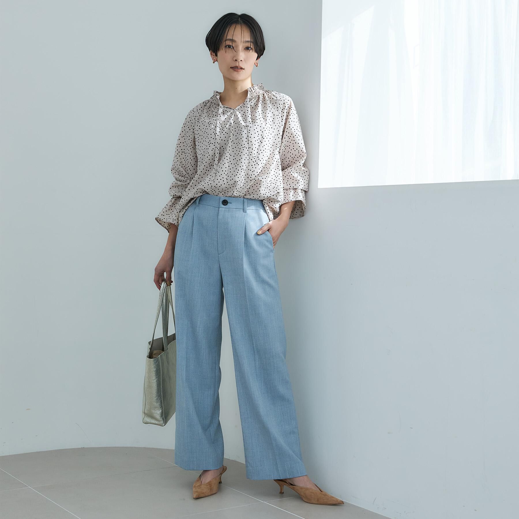 UNTITLED「【洗える/後ろウエストゴム】シャンブレーワイドパンツ」|その他|