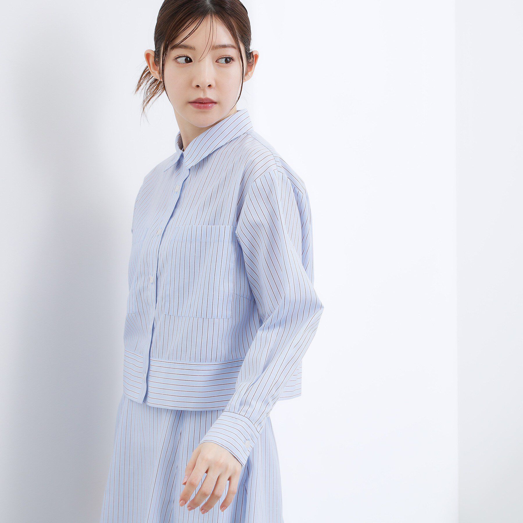 grove「【貴島明日香さん着用／イージーケア／接触冷感】麻ブレンドクロップドシャツ」|シャツ・ブラウス|