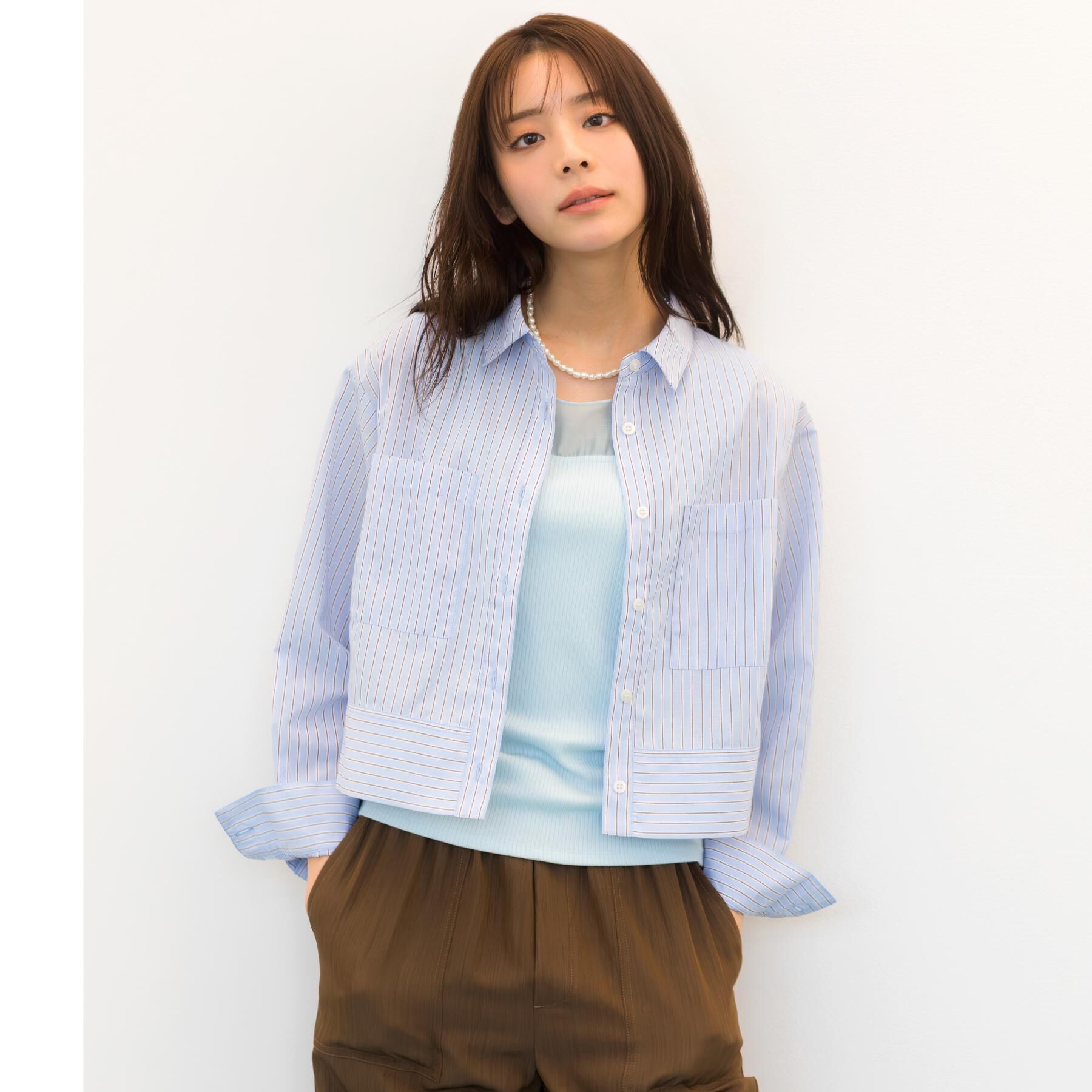 grove「【貴島明日香さん着用／イージーケア／接触冷感】麻ブレンドクロップドシャツ」|シャツ・ブラウス|