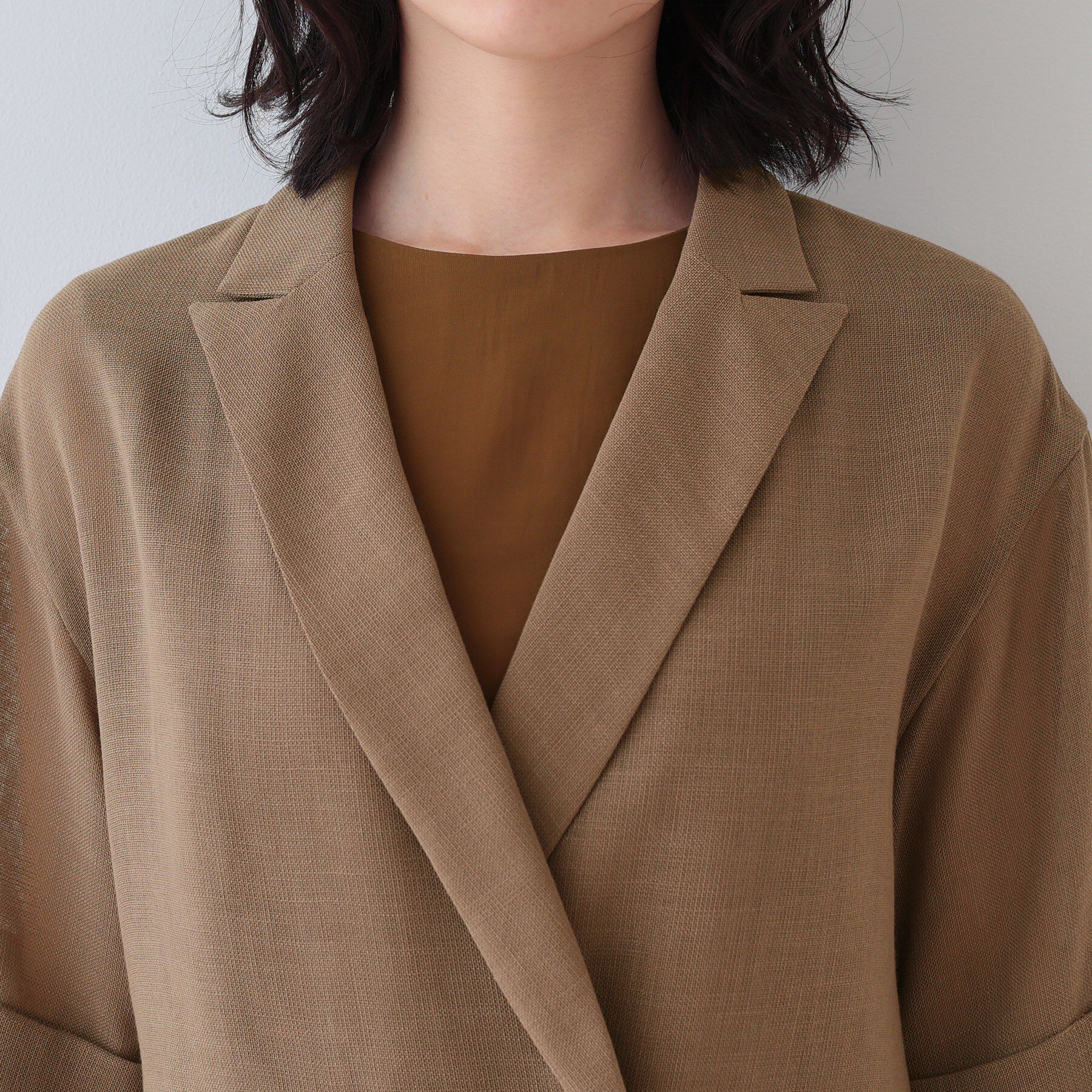 INDIVI「【洗える／メッシュ素材】リネンライク半袖ダブルジャケット」|テーラードジャケット|