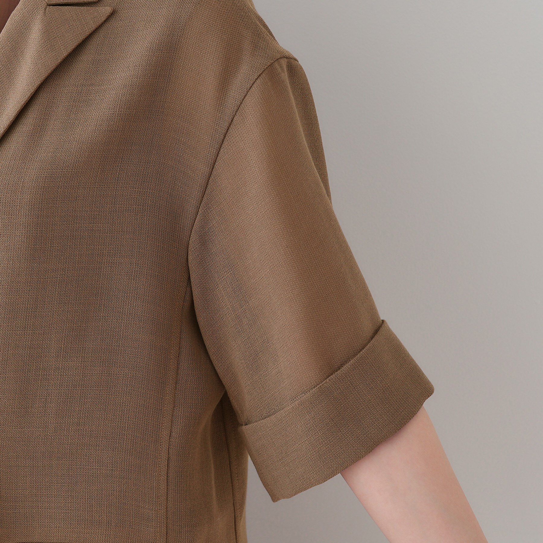 INDIVI「【洗える／メッシュ素材】リネンライク半袖ダブルジャケット」|テーラードジャケット|