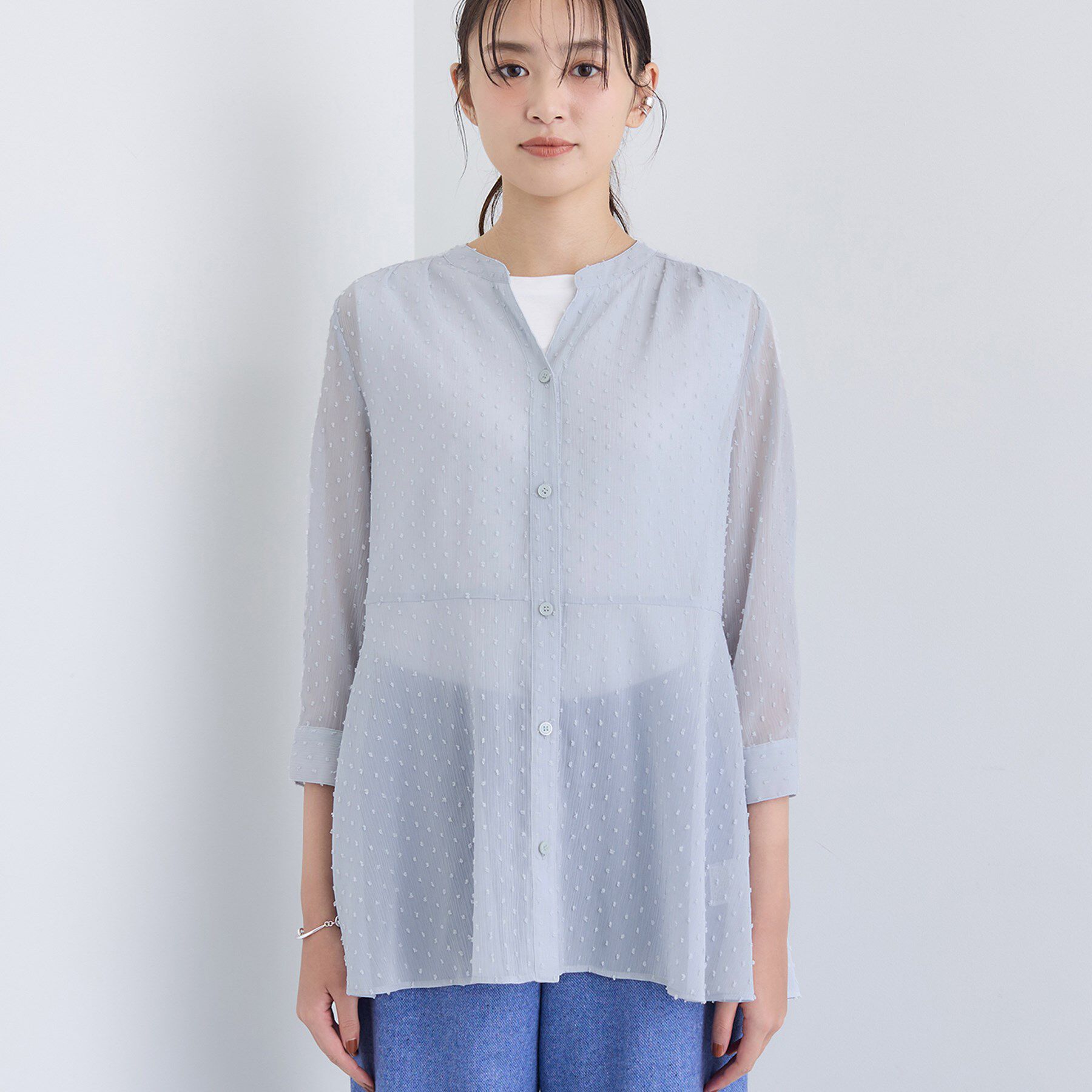 INDIVI「シアードット切り替えブラウス」|シャツ・ブラウス|