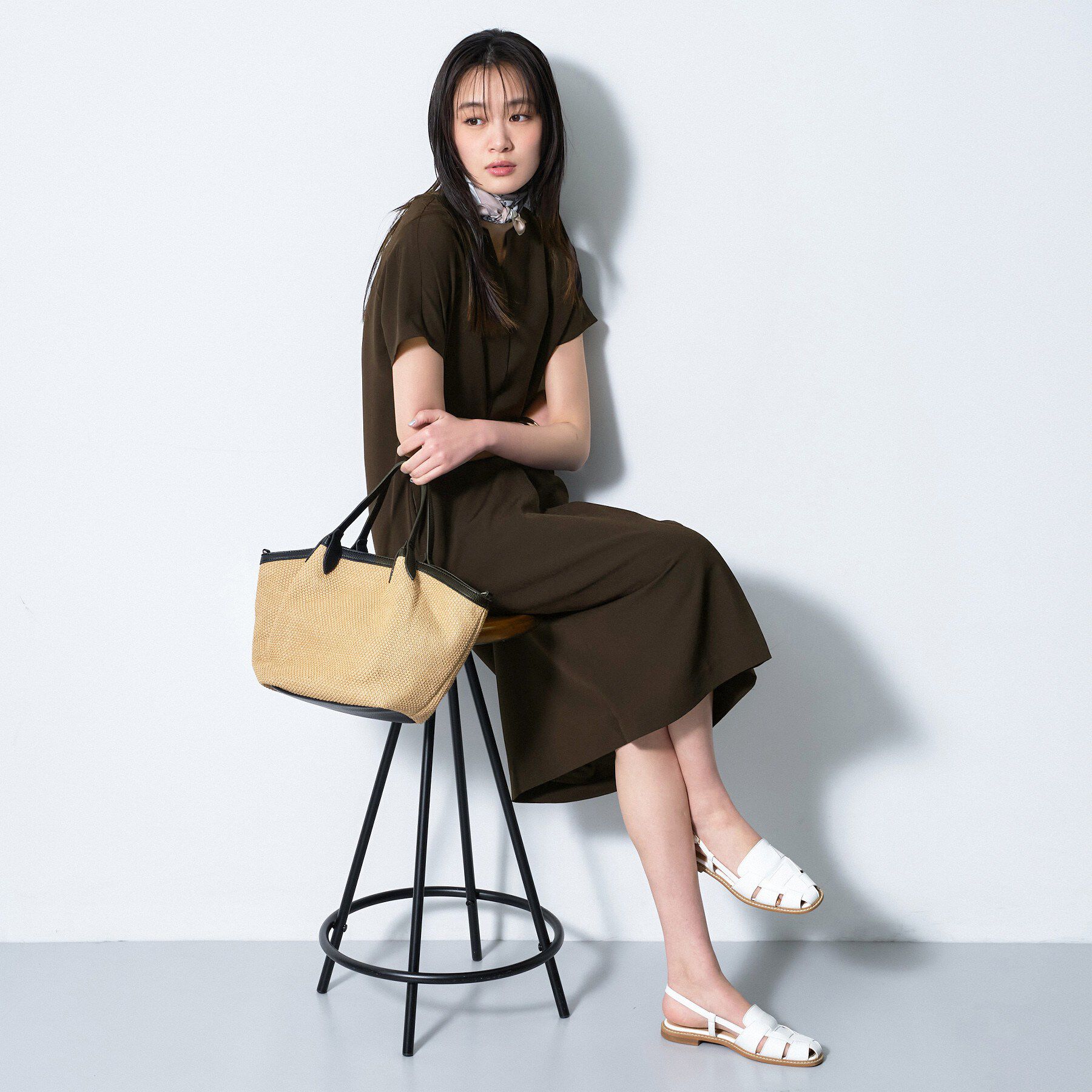 INDIVI「【洗える／UVケア／麻調】スキッパーワンピース」|ワンピース|ブラウン(644)