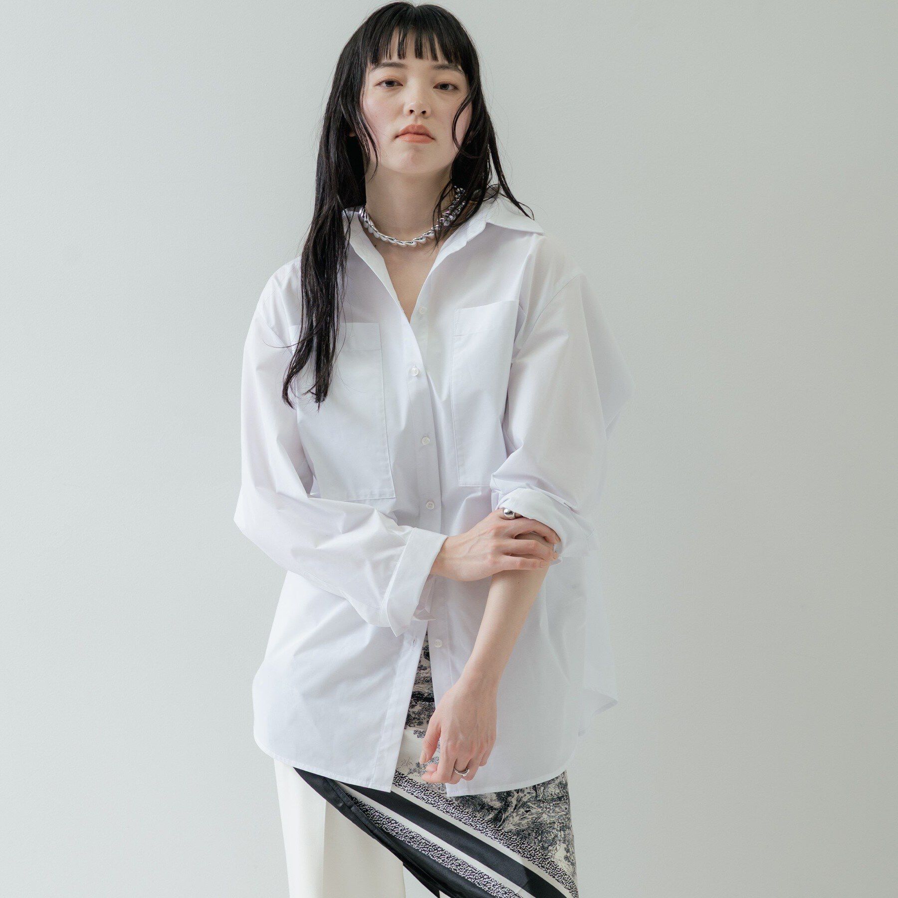 GALLEST「Timeless｜ビッグポケットフォルムシャツ【接触冷感】」|シャツ・ブラウス|ホワイト(001)