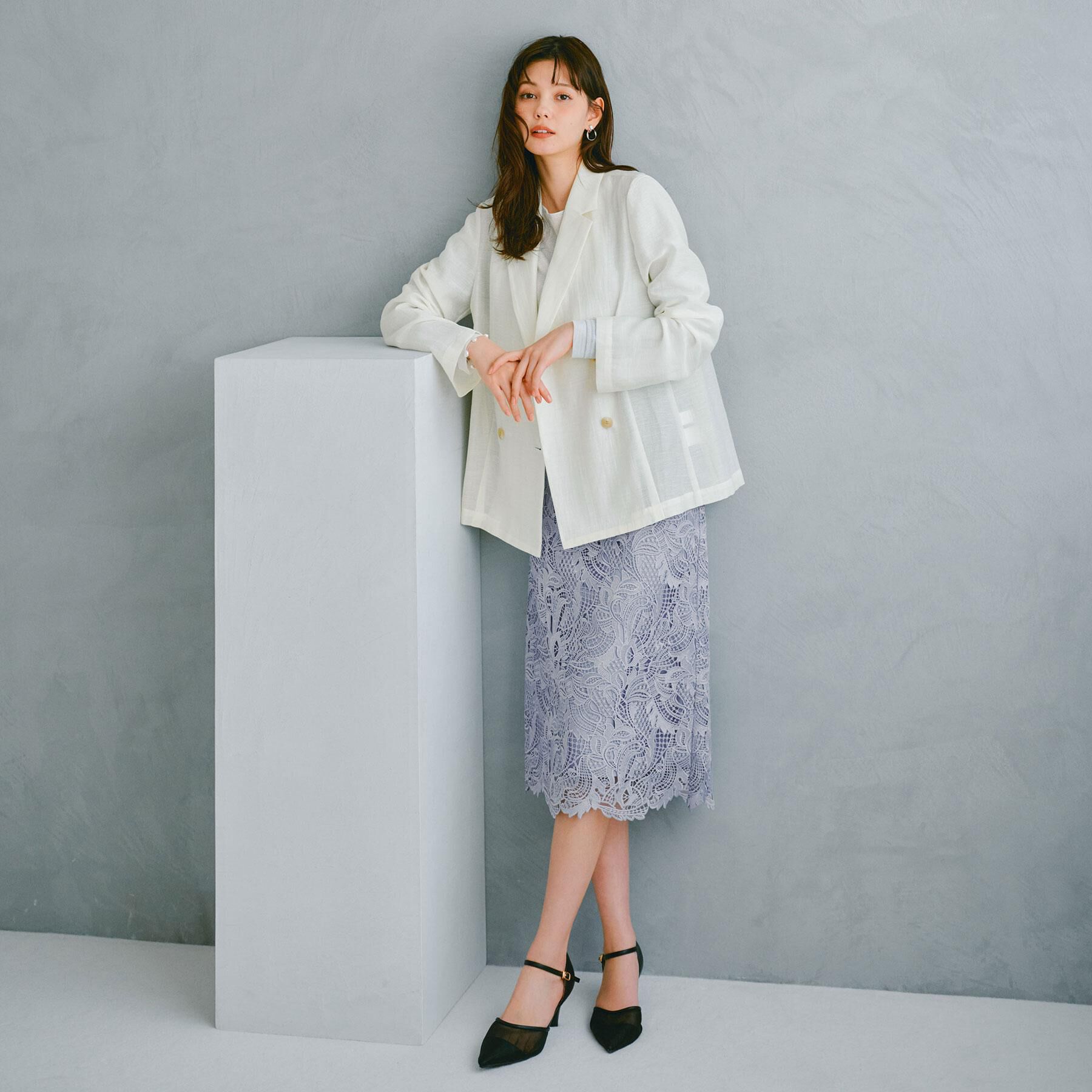 index「《XS-LLサイズ》フラワーレースタイトスカート【洗濯機洗い可】」|スカート|ブルー(091)