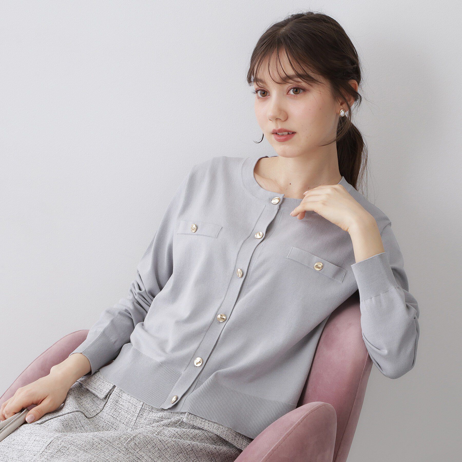 index「ボクシークルーネックカーディガン【洗濯機OK】《5col》」|カーディガン|チャコールグレー(8