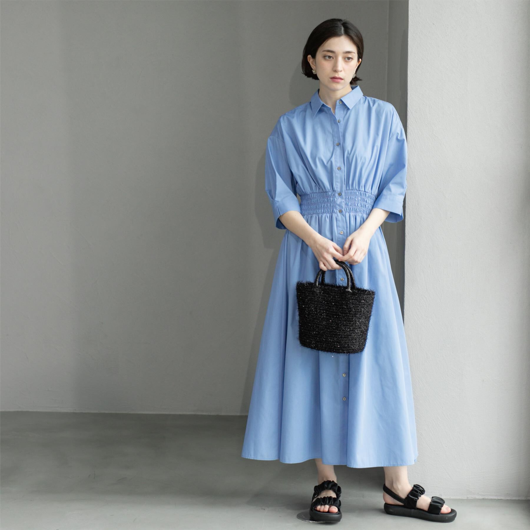 OPAQUE.CLIP「《5色展開》フィット＆フレアシャツワンピース【洗濯機洗い可】」|ワンピース|