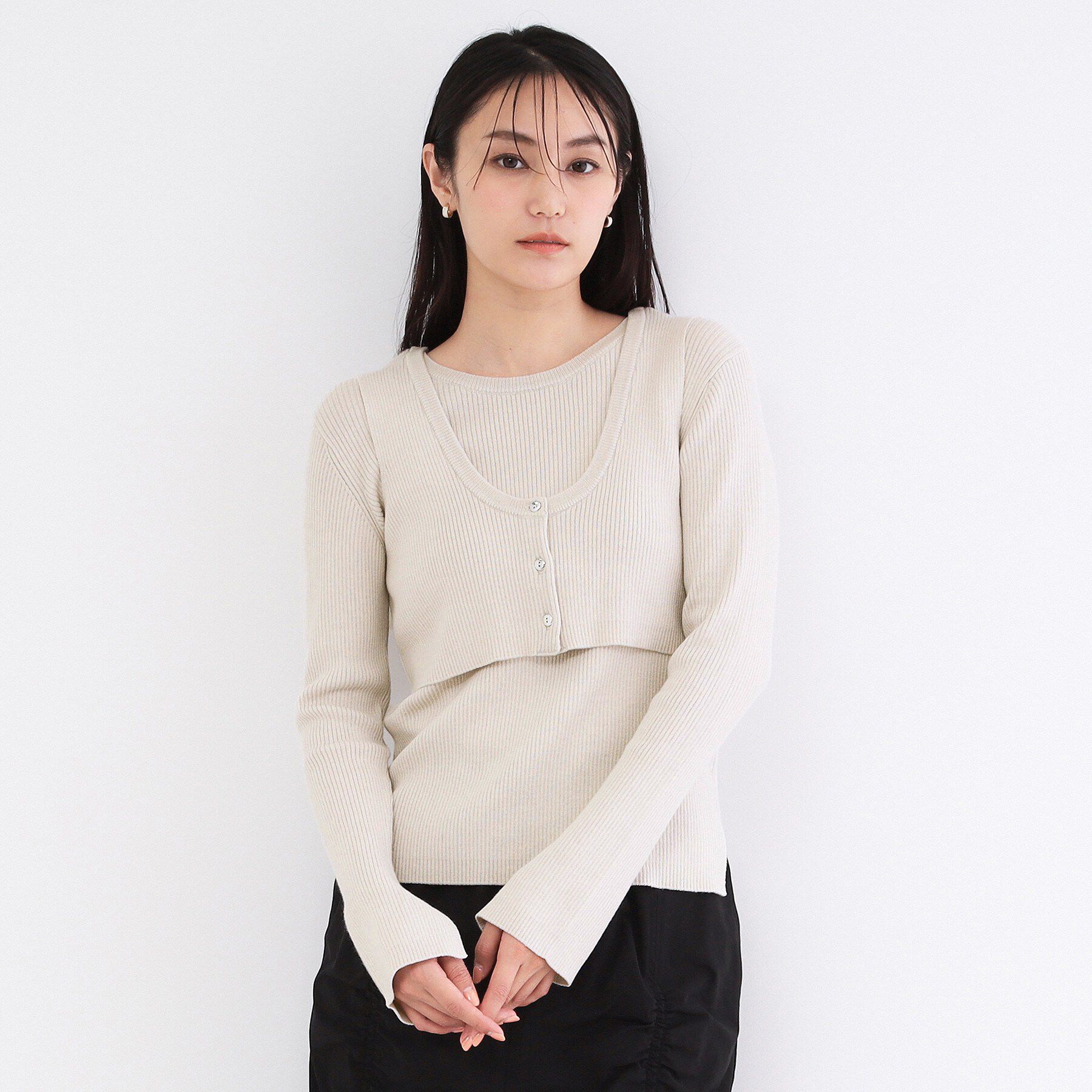 OPAQUE.CLIP「《ツインセット》ビスチェベスト&times;リブニット【洗濯機OK】」|ニット・セーター|