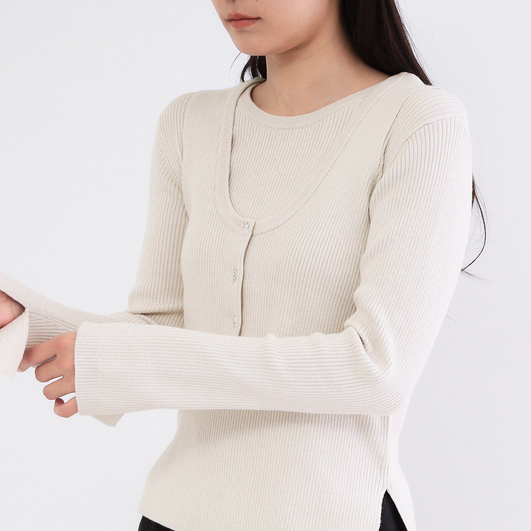 OPAQUE.CLIP「《ツインセット》ビスチェベスト&times;リブニット【洗濯機OK】」|ニット・セーター|